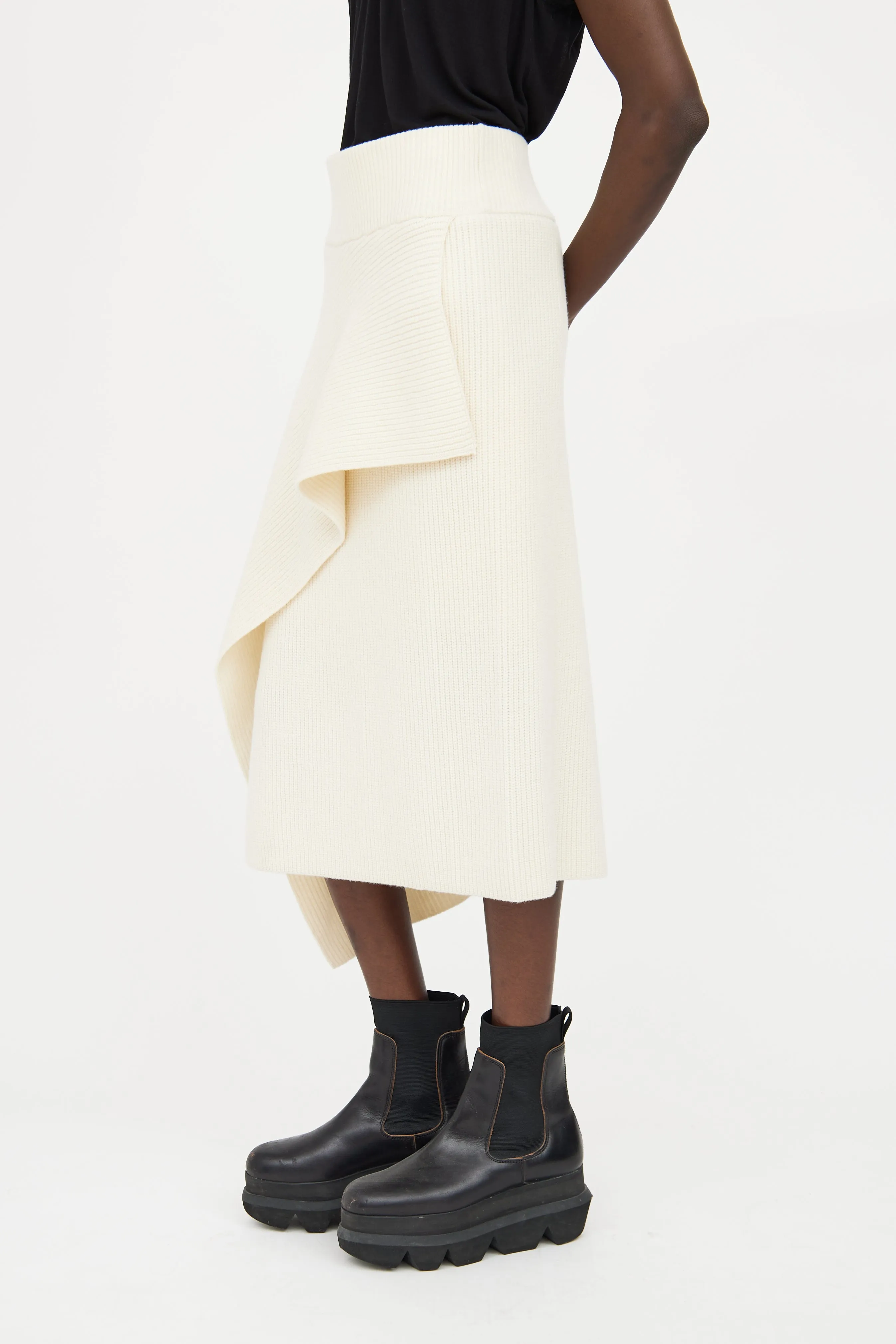 Cream Wool Asymmetrical Skirt