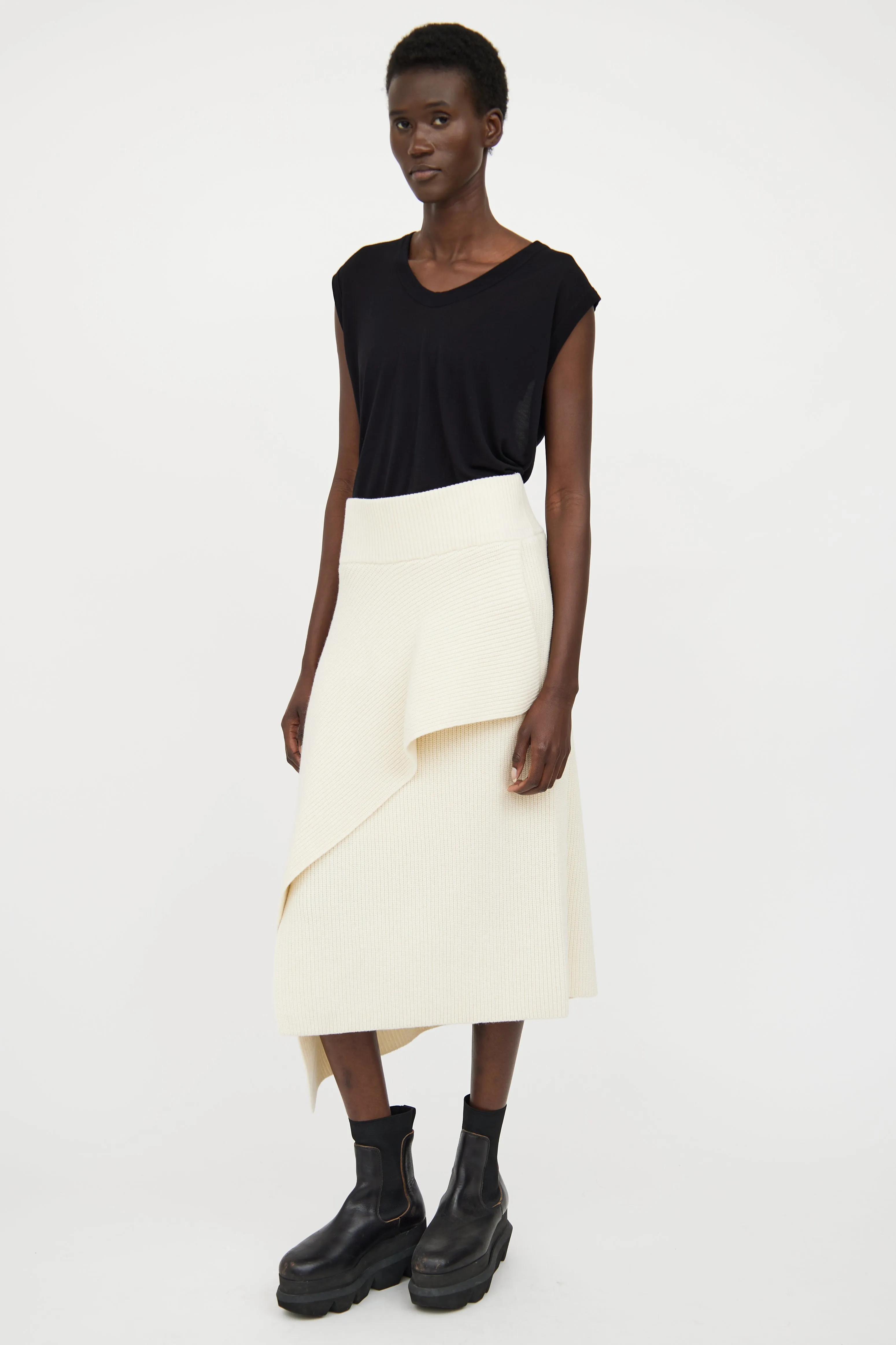 Cream Wool Asymmetrical Skirt