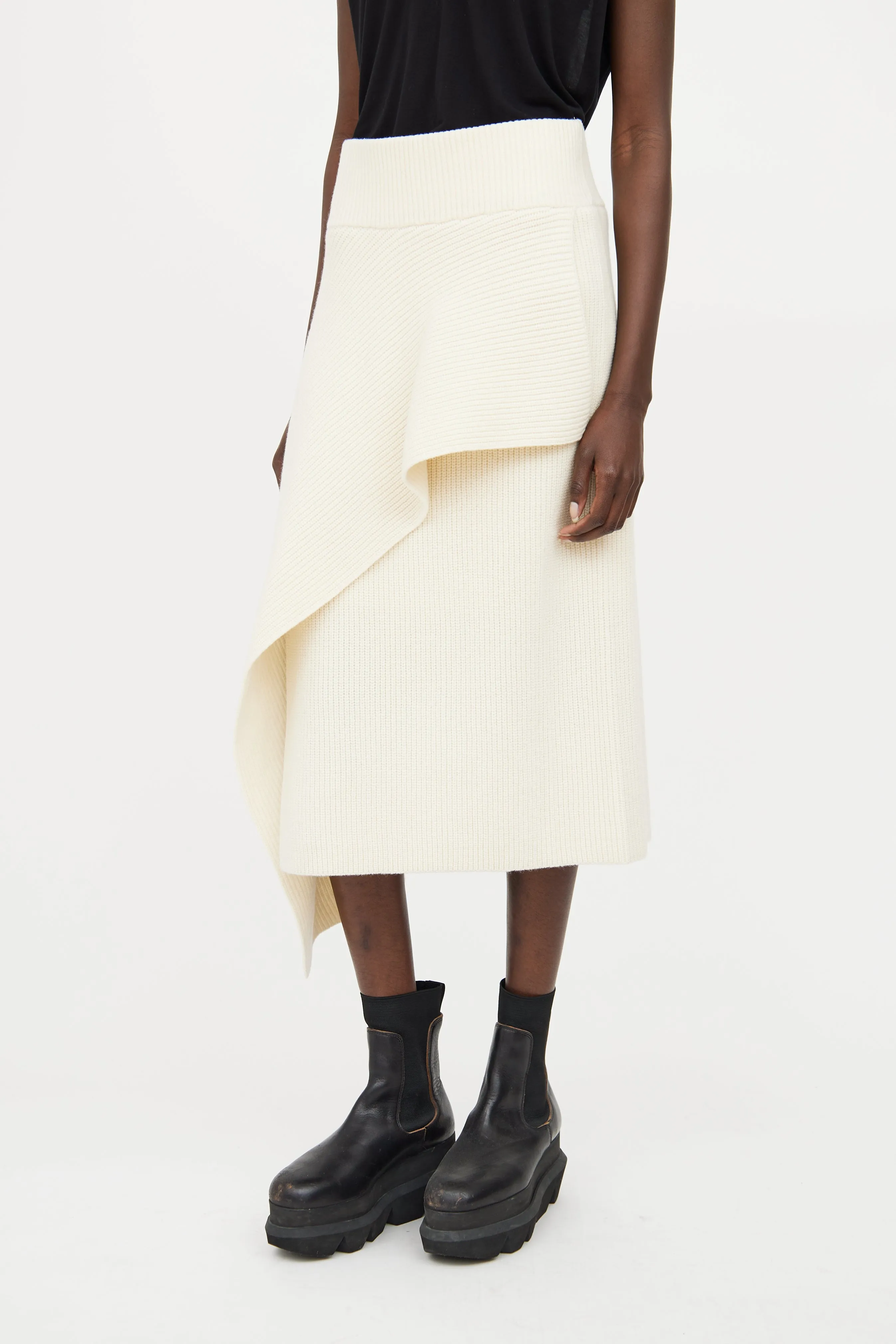 Cream Wool Asymmetrical Skirt