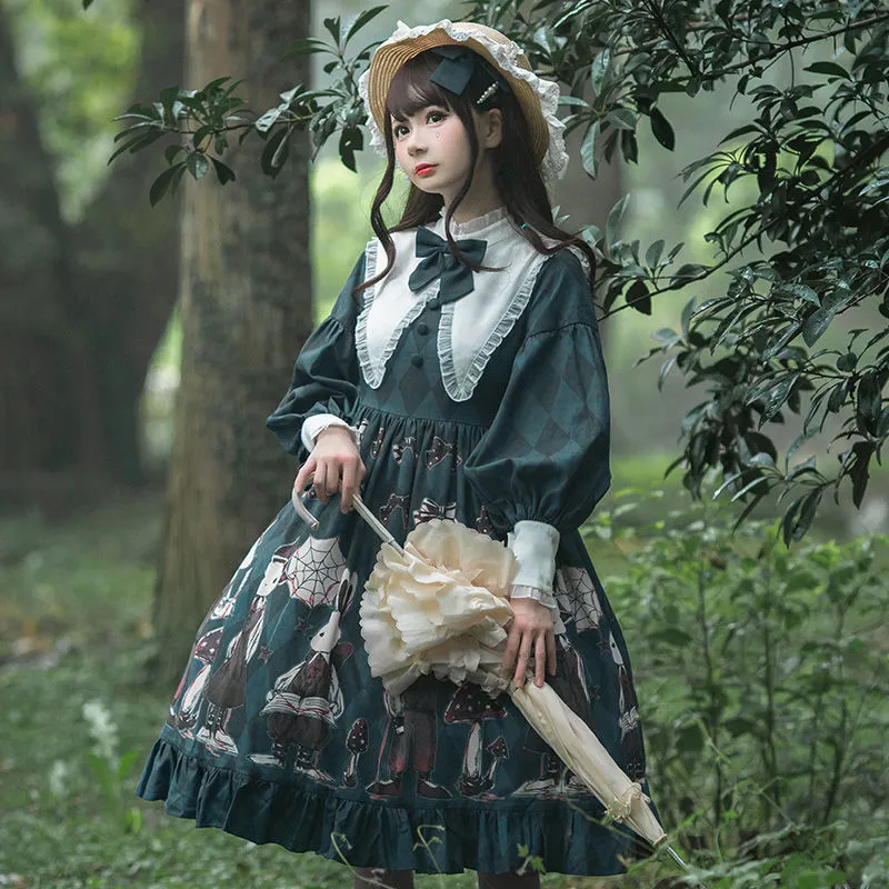 Creepy Bunny Forest Green Dress