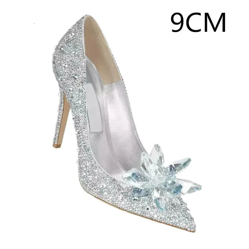 Crystal Gold Dress Bridal Shoes Silver Pointed High Heels Stiletto Bridesmaid Shallow Mouth Wedding Women 240615