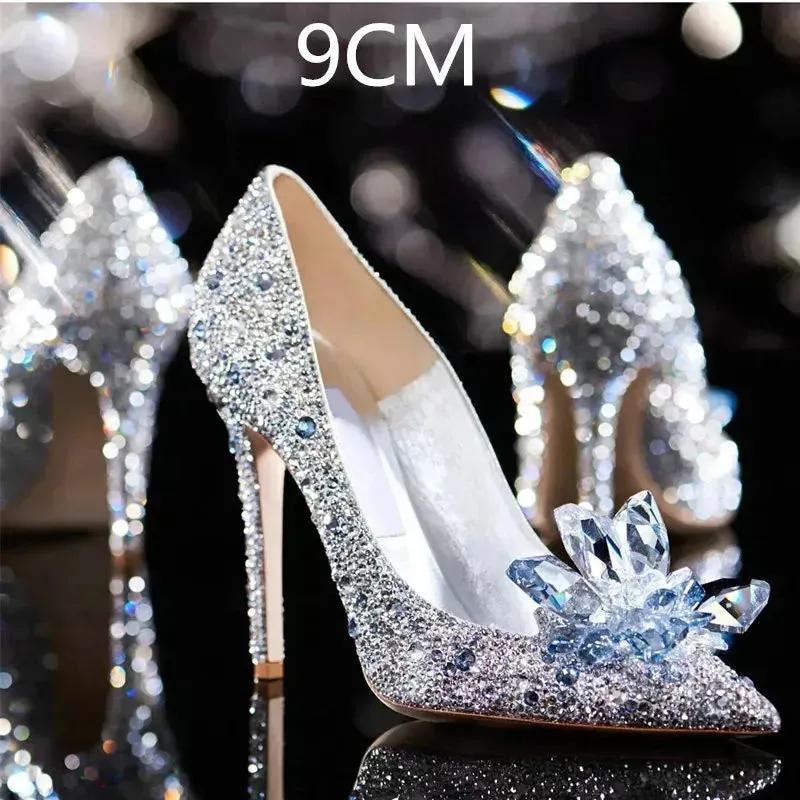 Crystal Gold Dress Bridal Shoes Silver Pointed High Heels Stiletto Bridesmaid Shallow Mouth Wedding Women 240615