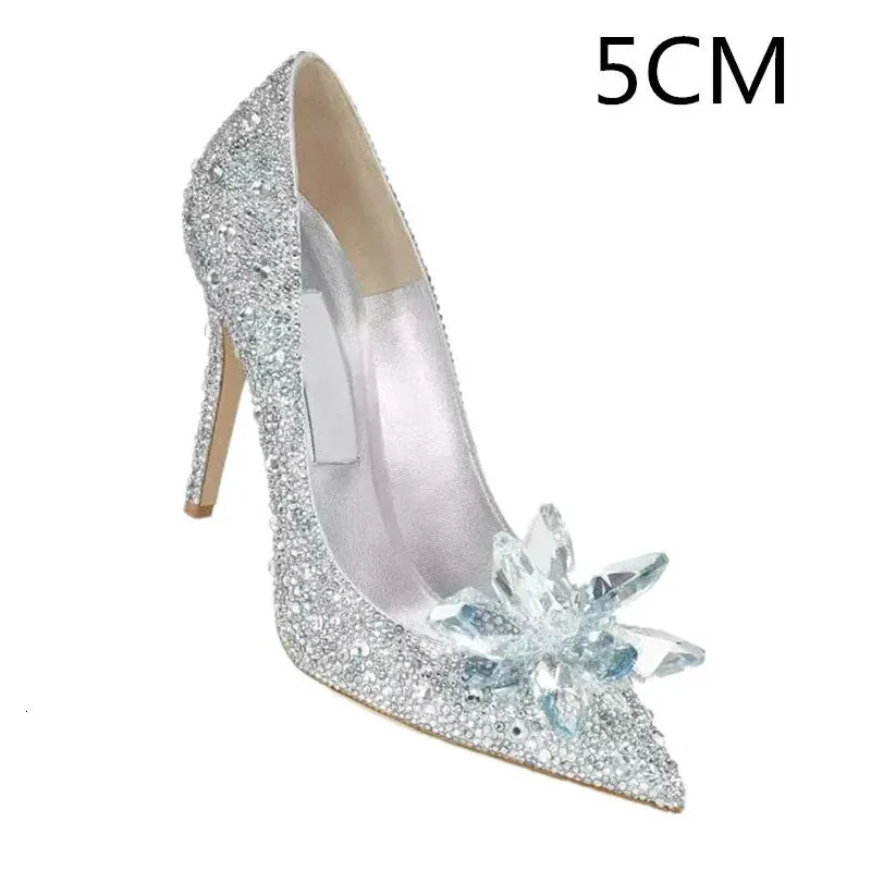 Crystal Gold Dress Bridal Shoes Silver Pointed High Heels Stiletto Bridesmaid Shallow Mouth Wedding Women 240615