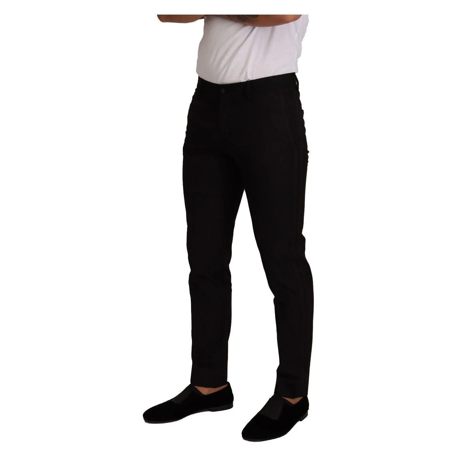 D&G Black Cotton Tuxedo Dress Pants