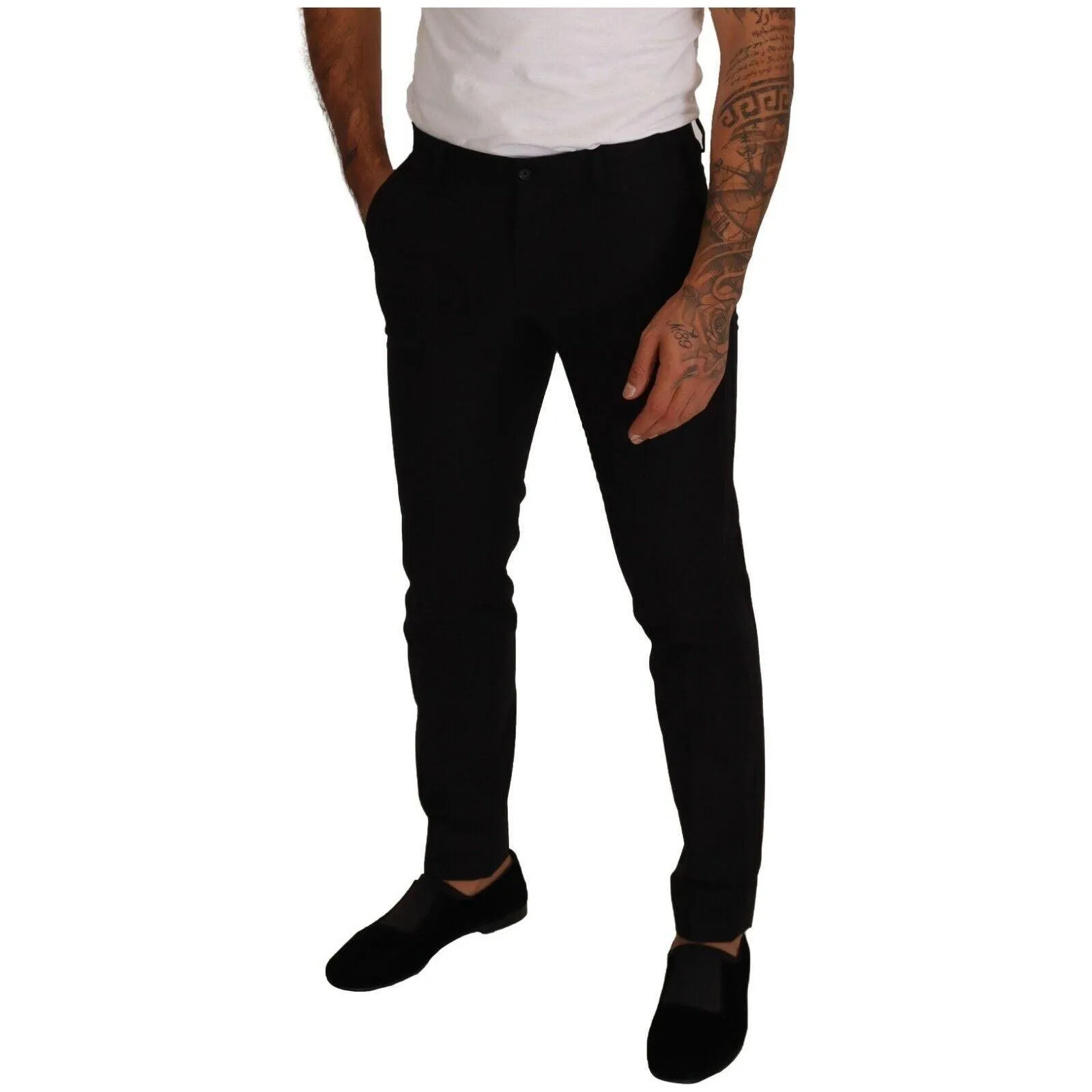 D&G Black Cotton Tuxedo Dress Pants