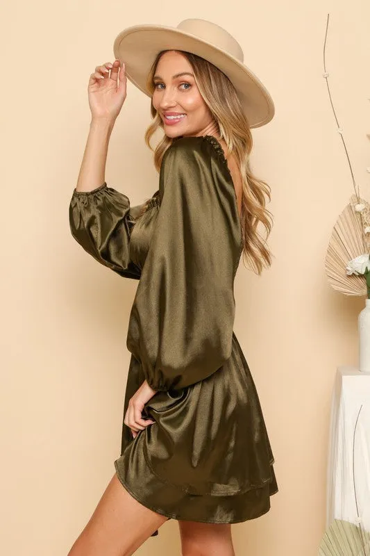 Dark Olive Satin Mini Dress