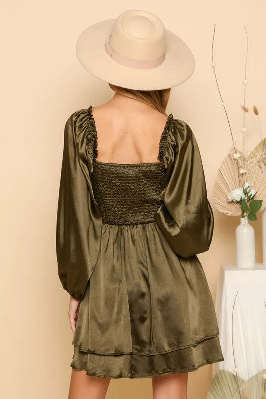 Dark Olive Satin Mini Dress