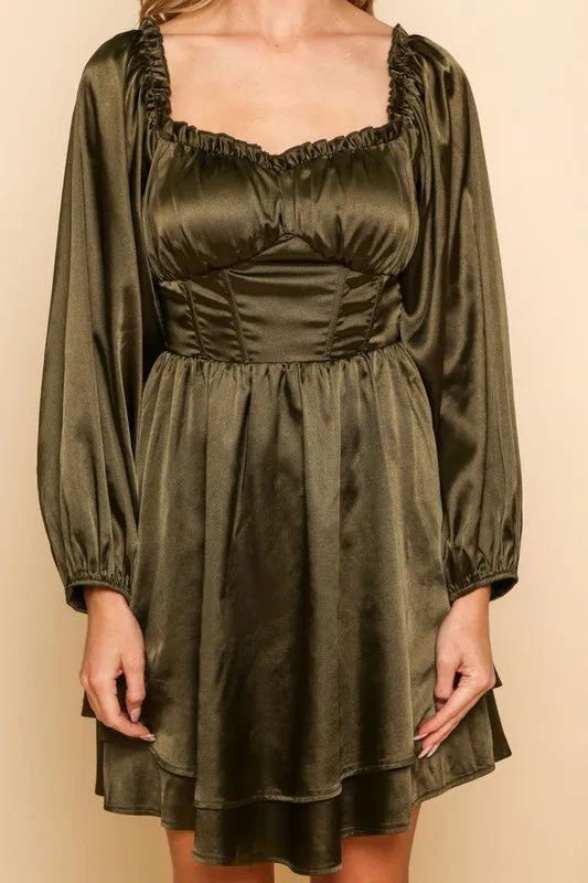 Dark Olive Satin Mini Dress