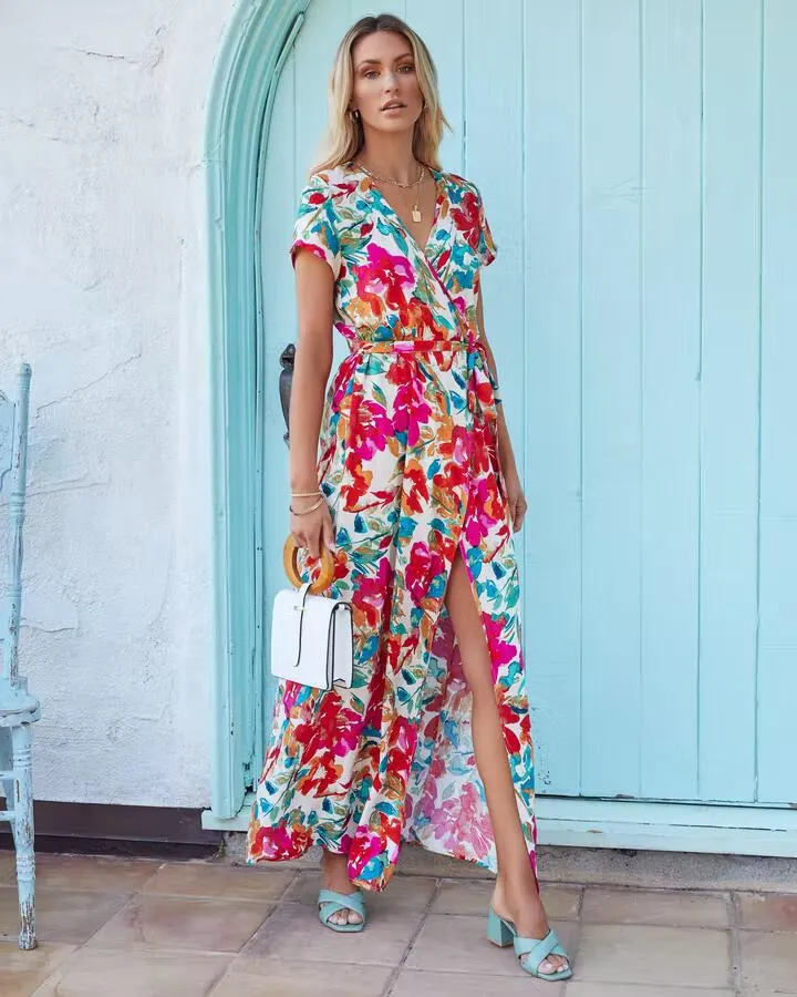 Dear Heart Floral Bardot Wrap Maxi Dress