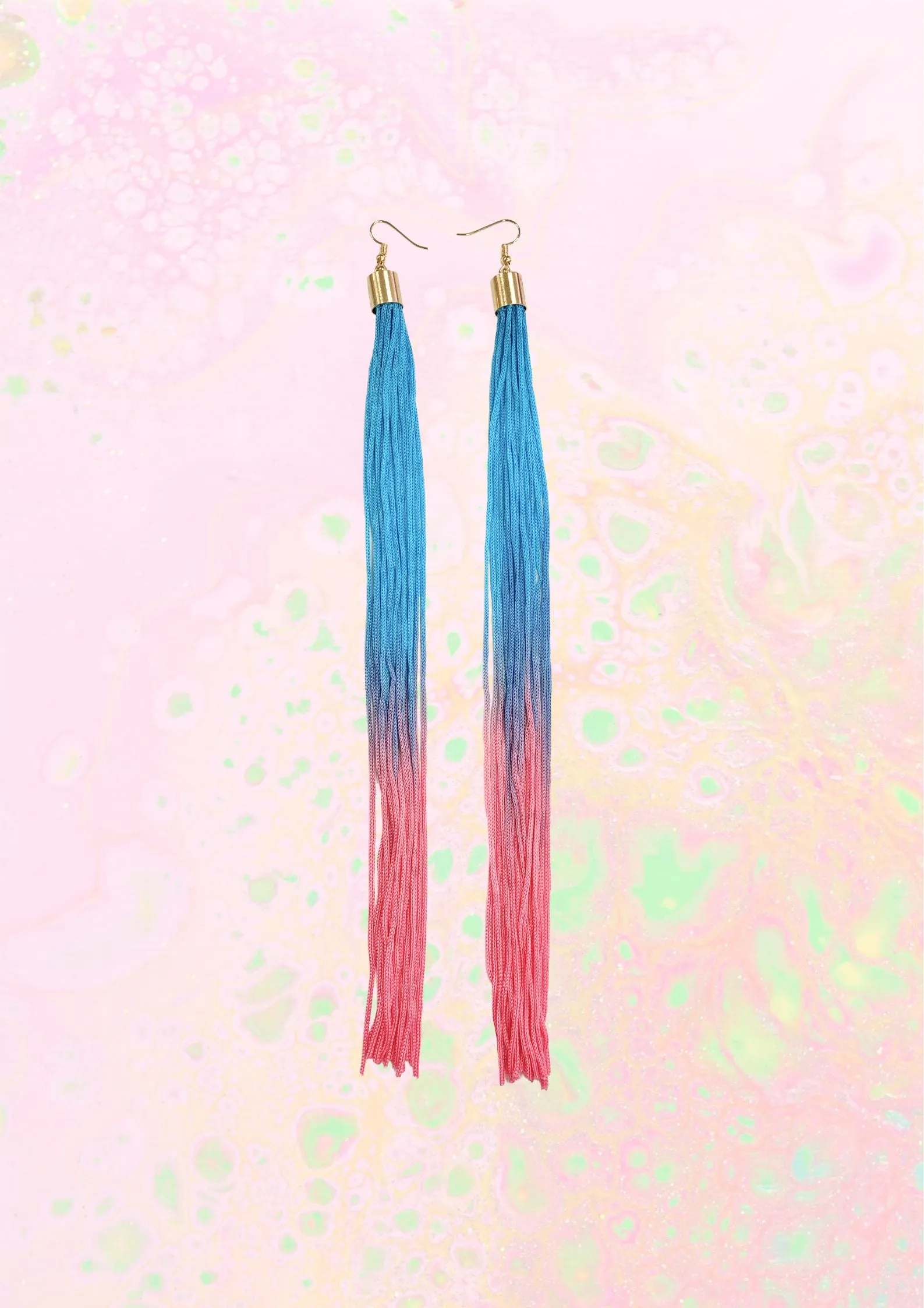 Dip Dye Tassel Earrings - Light Pink and Turquoise