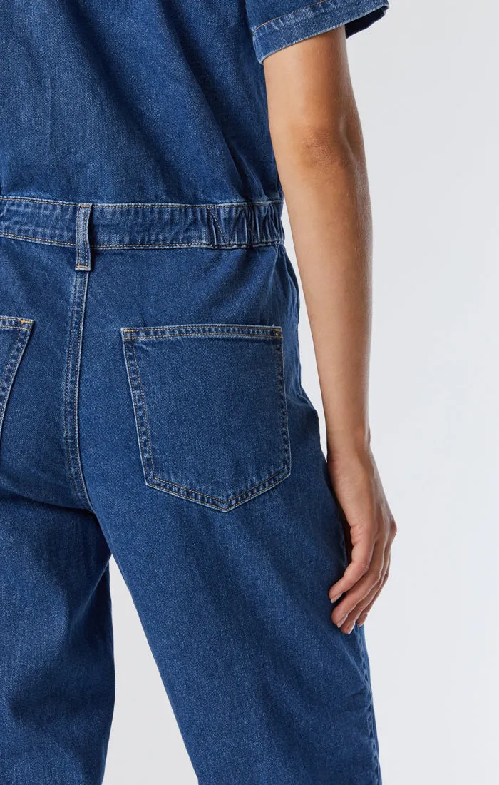 DORIA DENIM JUMPSUIT IN MID BLUE DENIM