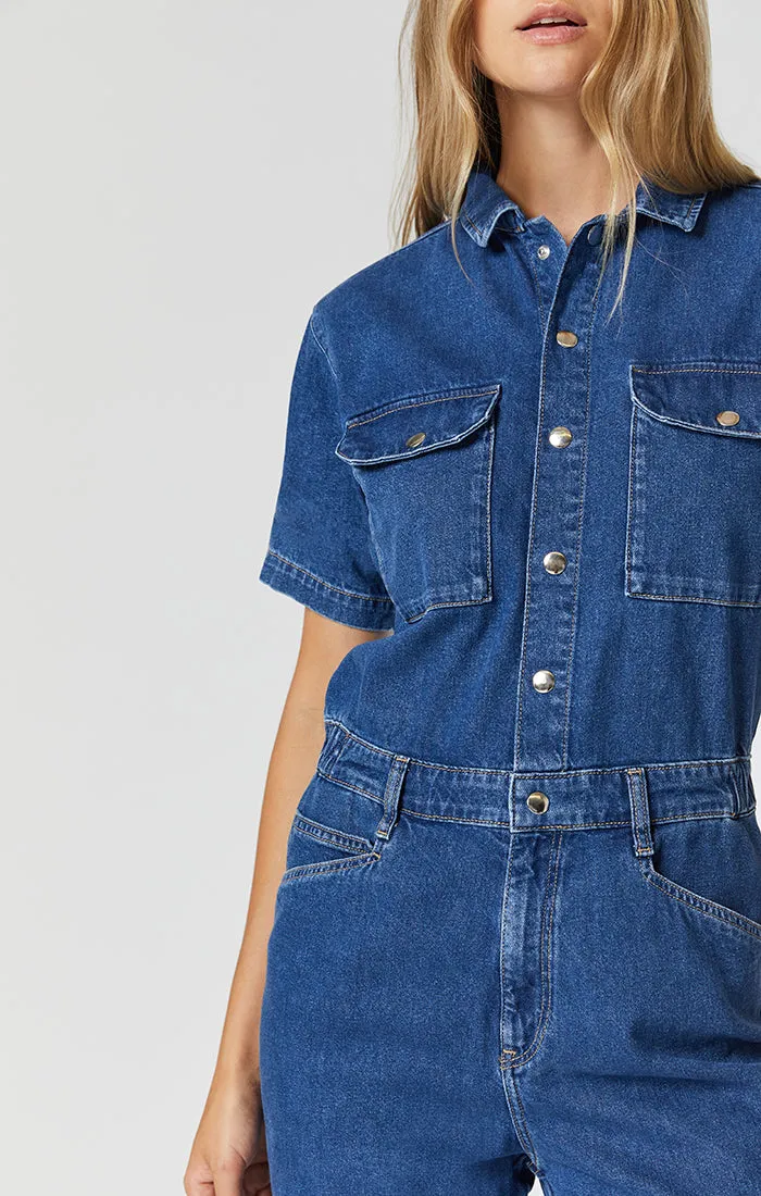 DORIA DENIM JUMPSUIT IN MID BLUE DENIM