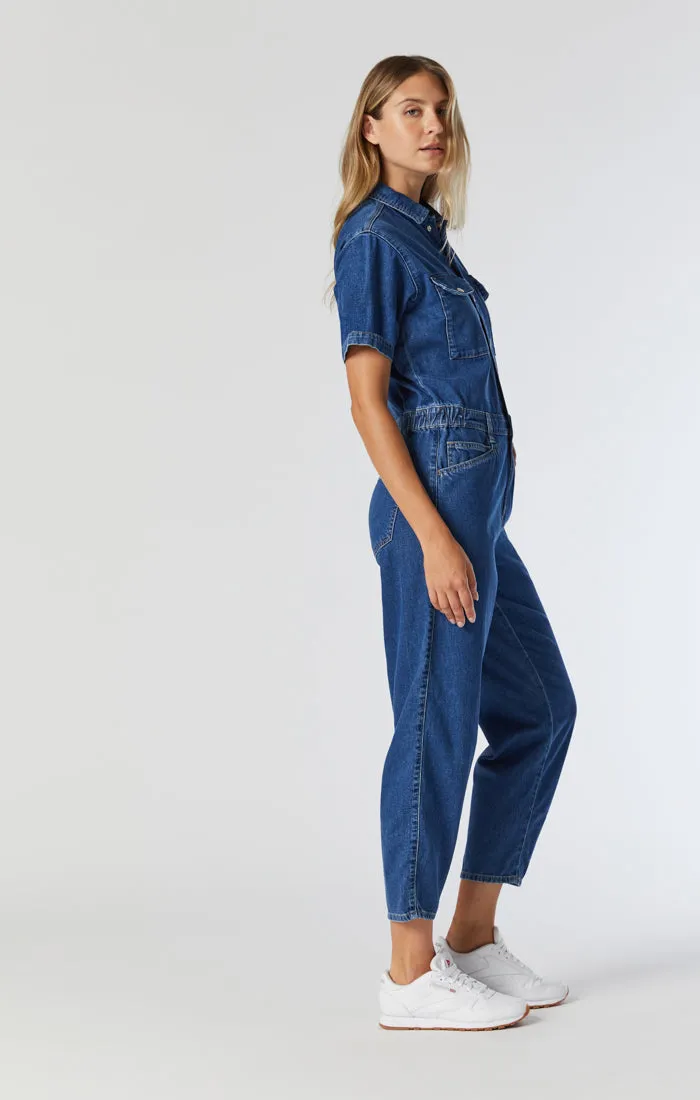 DORIA DENIM JUMPSUIT IN MID BLUE DENIM