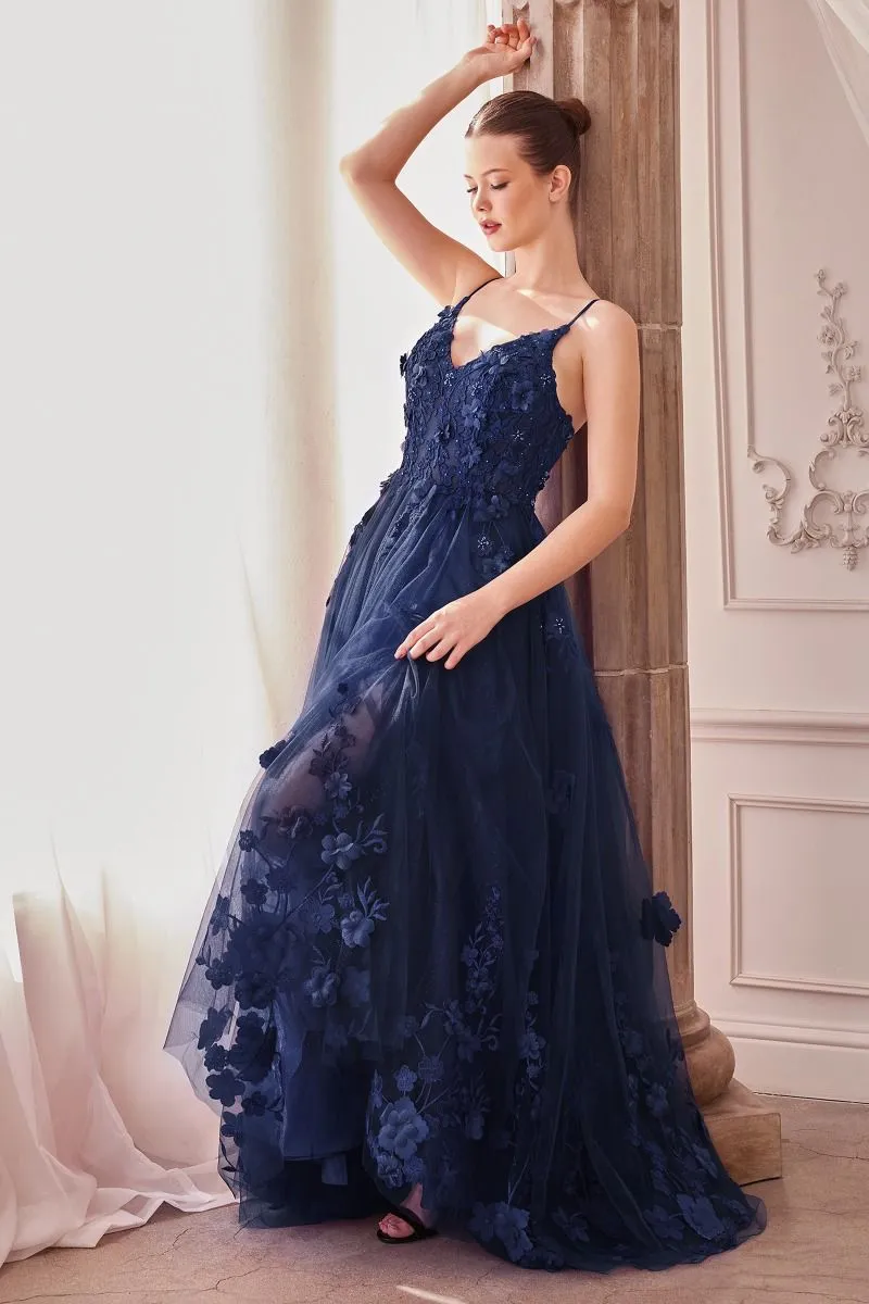 DOSIA Layered Tulle Flower Applique A Line Prom & Formal Dress