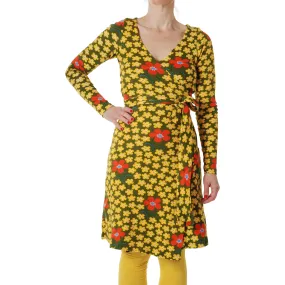 DUNS Sweden Adult's Flower - Olive Long Sleeve Wrap Dress