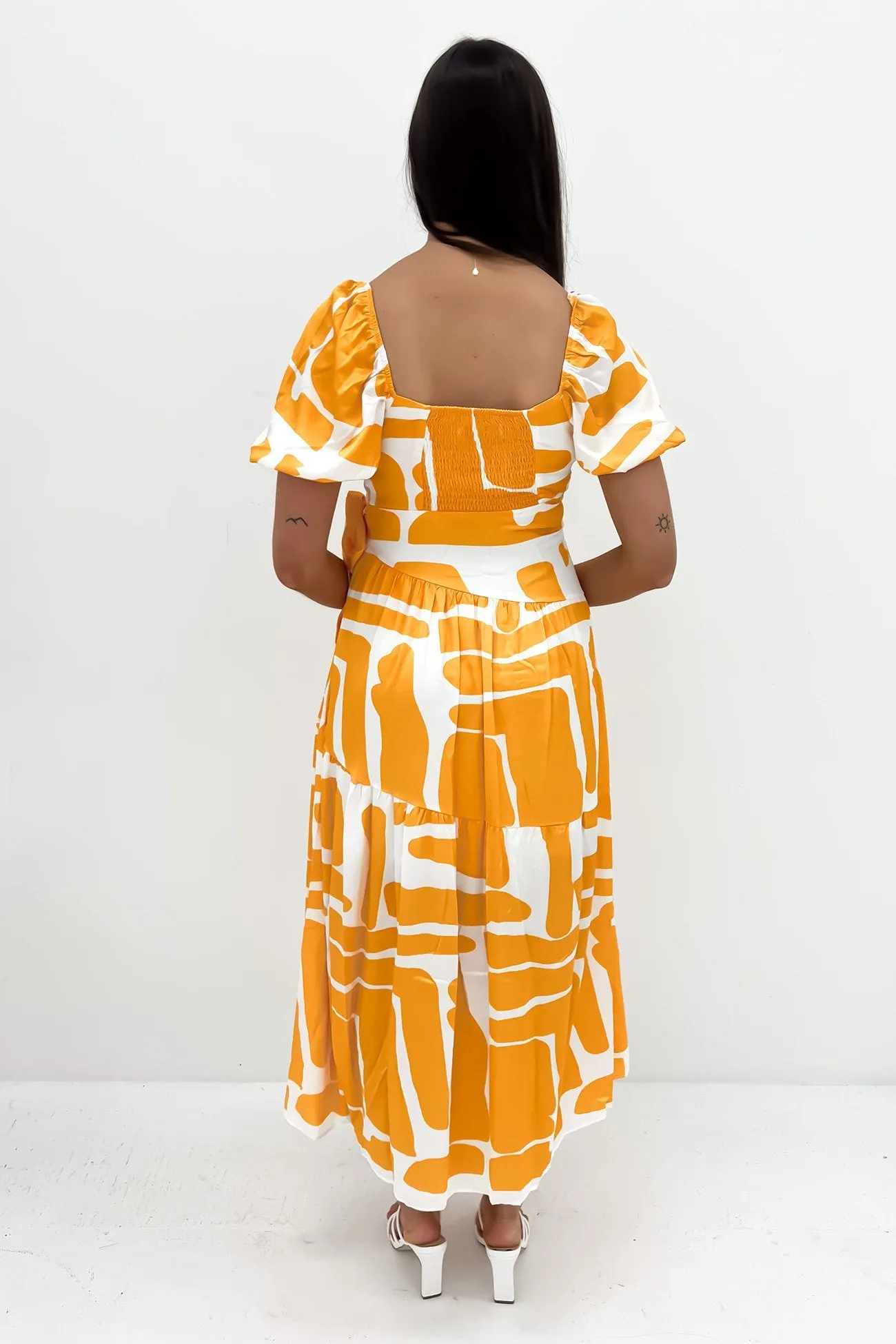 Eilish Midi Dress Yellow White