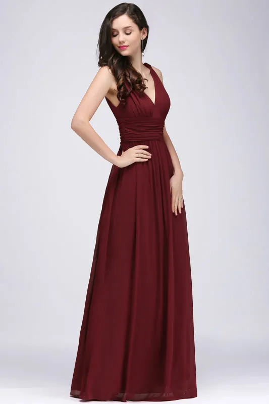 Elegant Ruffle Chiffon Aline Bridesmaid Dress Sleeveless Long Formal Dress