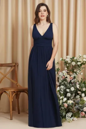 Elegant Ruffle Chiffon Aline Bridesmaid Dress Sleeveless Long Formal Dress