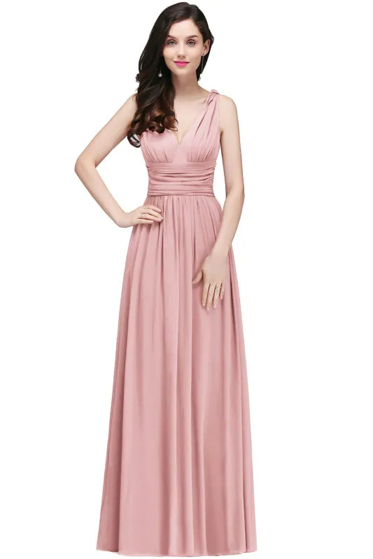 Elegant Ruffle Chiffon Aline Bridesmaid Dress Sleeveless Long Formal Dress