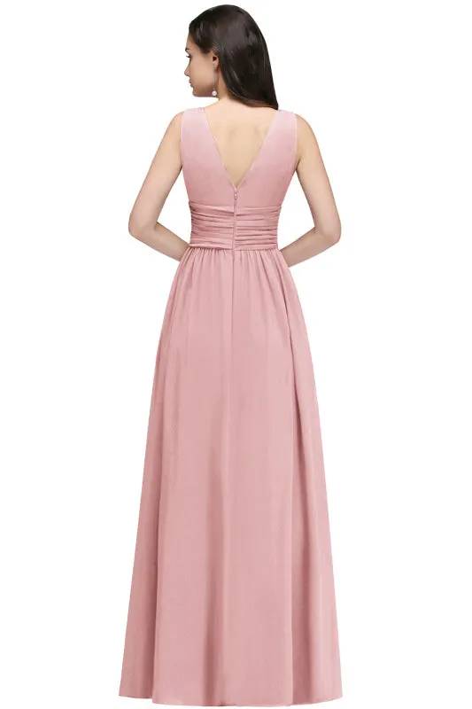 Elegant Ruffle Chiffon Aline Bridesmaid Dress Sleeveless Long Formal Dress