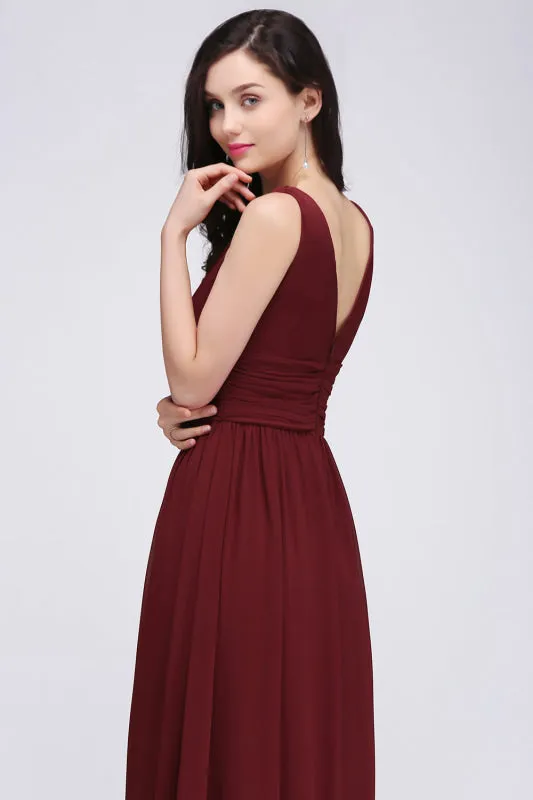 Elegant Ruffle Chiffon Aline Bridesmaid Dress Sleeveless Long Formal Dress