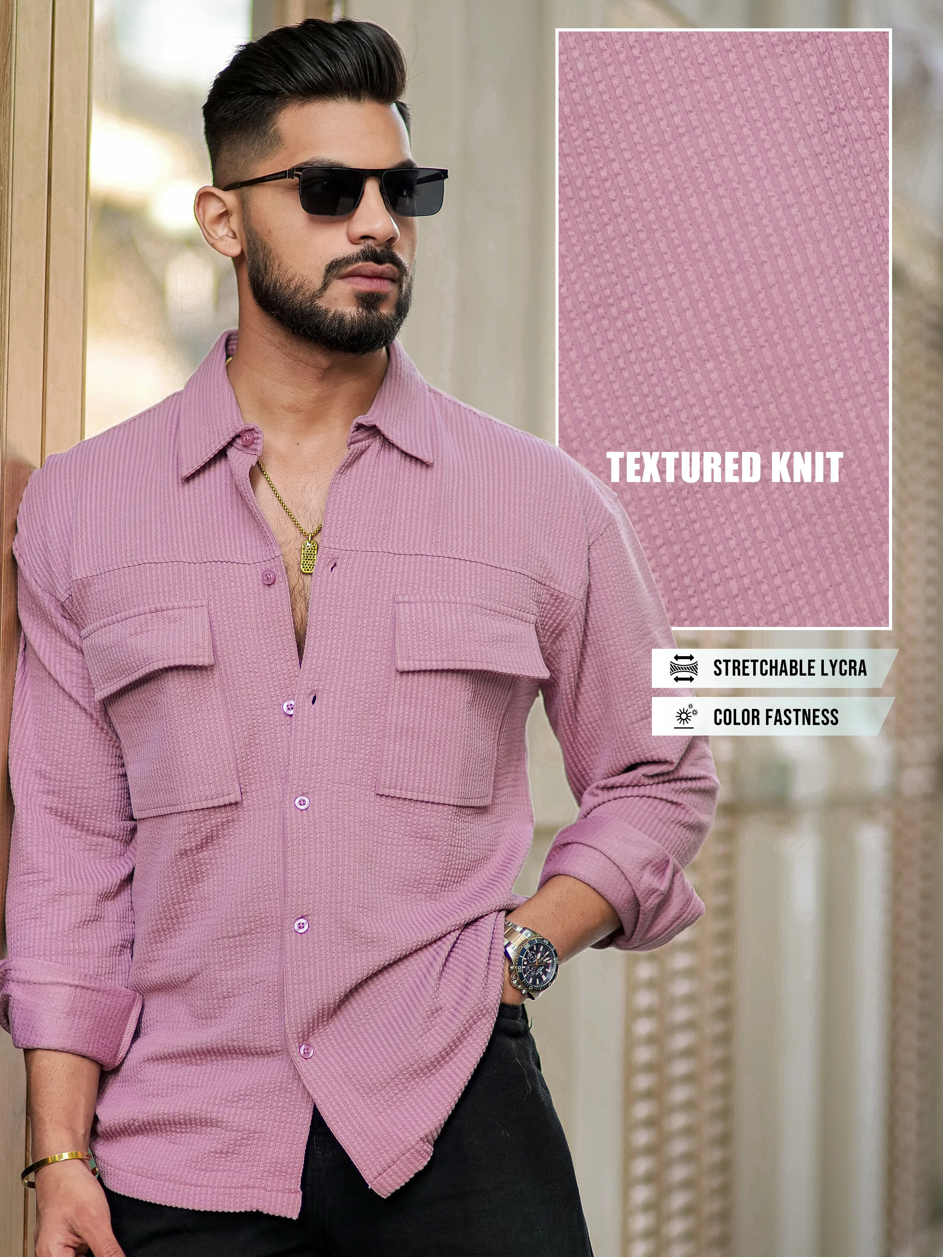 Elliot Cargo Knit Pink Lycra Shirt