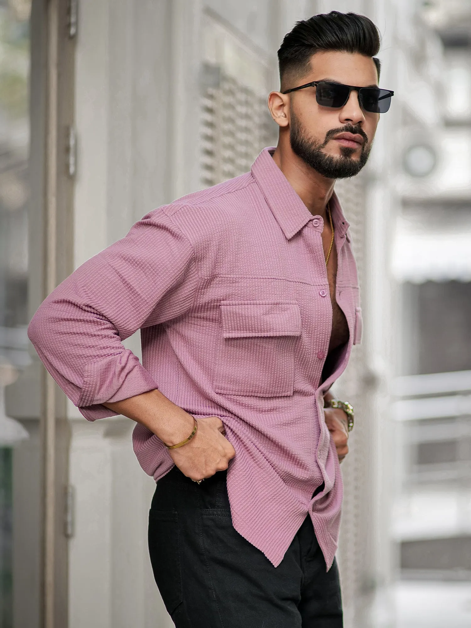 Elliot Cargo Knit Pink Lycra Shirt