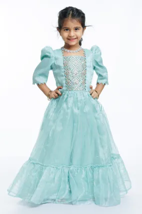 Ethereal Aqua Anarkali Dress with Embellished Bodice - Girls Occasion Wear