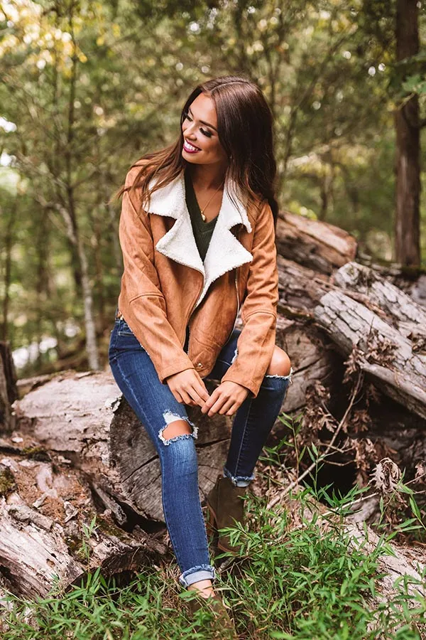 Fall Session Faux Suede Jacket In Camel