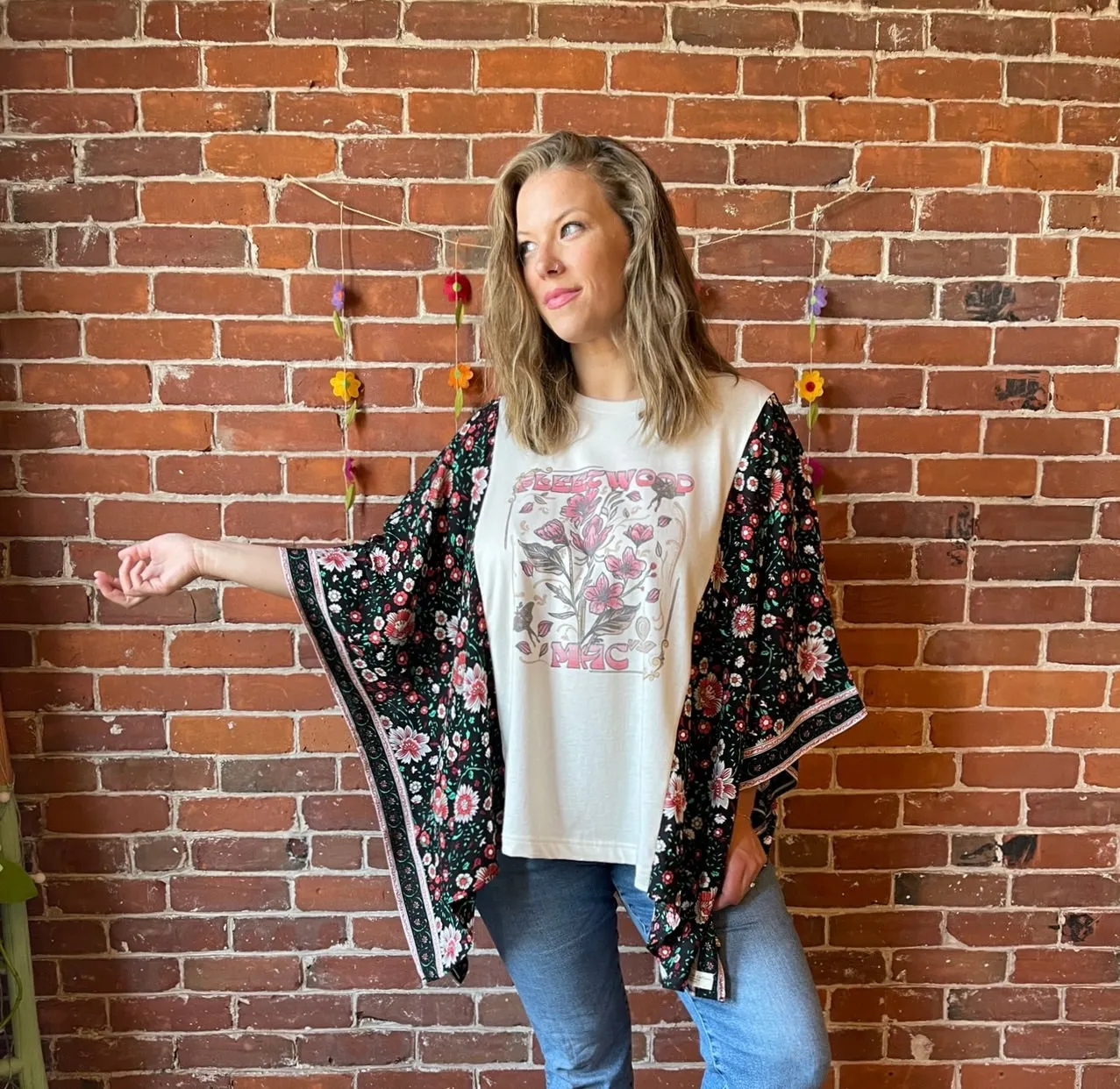 Fleetwood Mac Inspired Floral Black Poncho - Limited Release