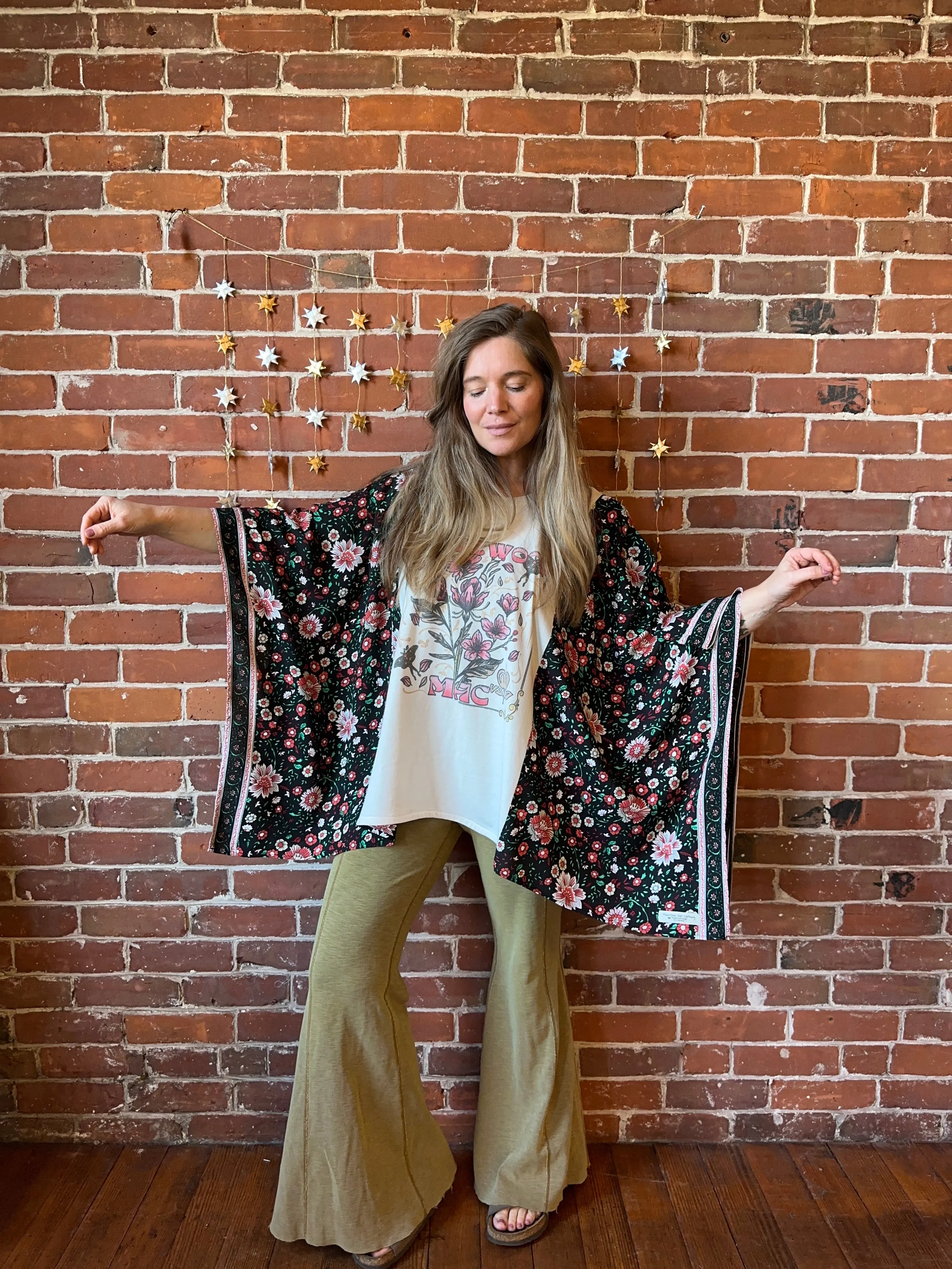 Fleetwood Mac Inspired Floral Black Poncho - Limited Release