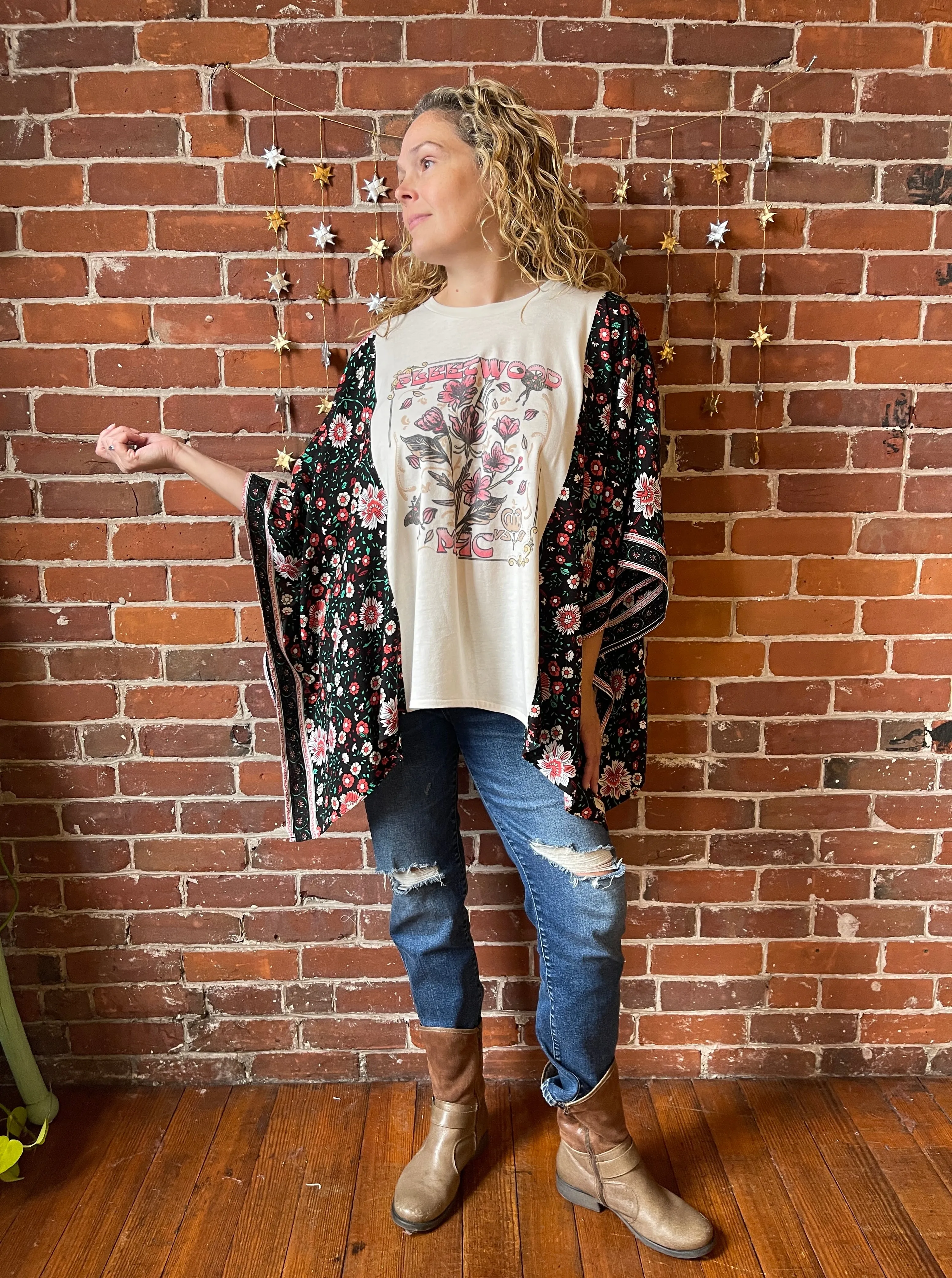 Fleetwood Mac Inspired Floral Black Poncho - Limited Release