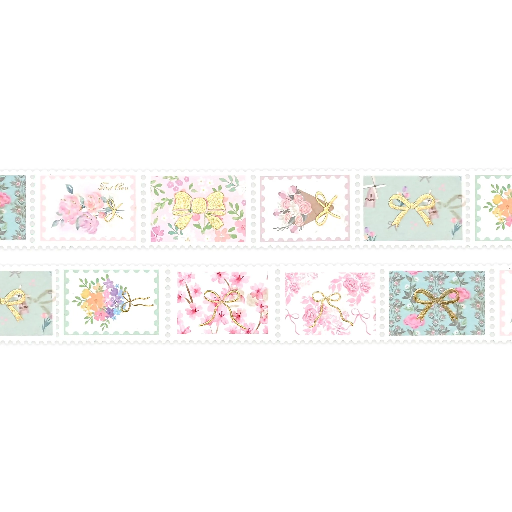 Floral Bow Stamps washi (25mm   light gold foil)