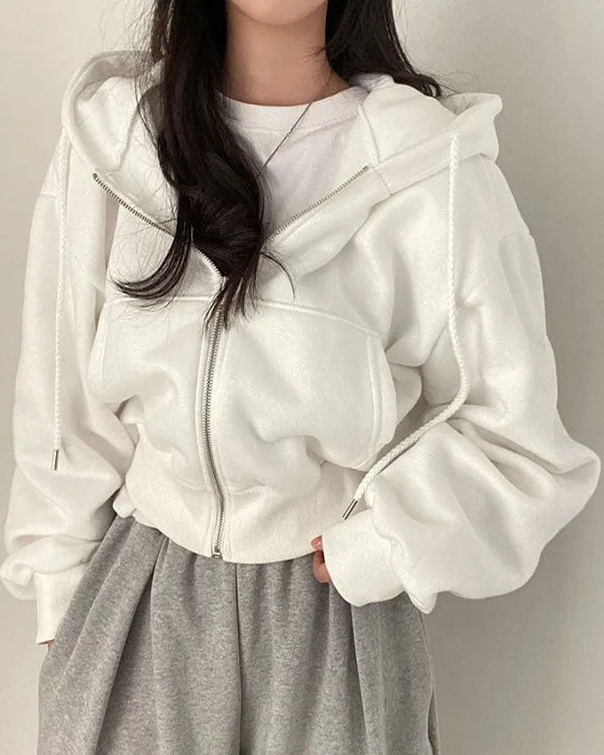 Flytonn-Fall Outfits Women Outwear Streetwear -women's outerwear women's coat Hip-hop Style Short Loose Solid Color Hoodie