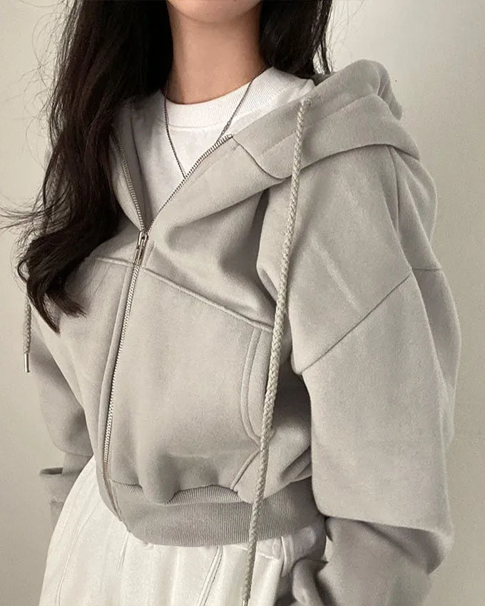 Flytonn-Fall Outfits Women Outwear Streetwear -women's outerwear women's coat Hip-hop Style Short Loose Solid Color Hoodie