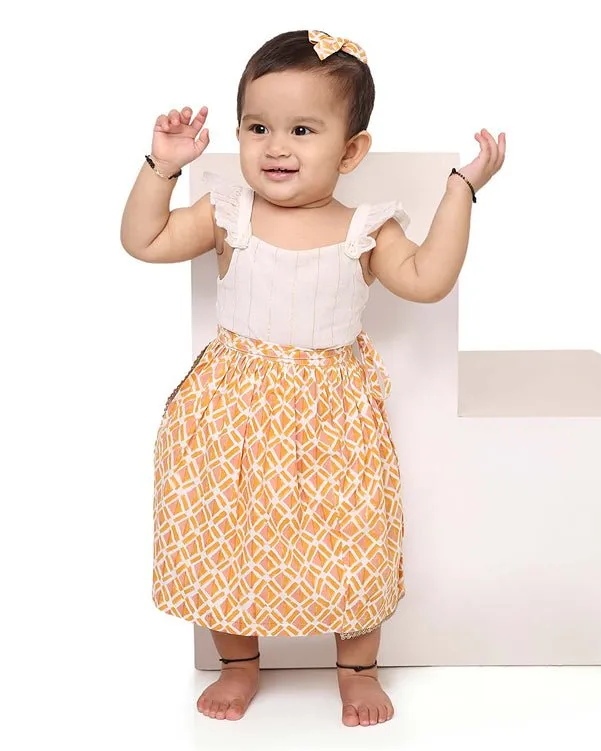 Genda - Infant Onesie with Detachable Lehenga Skirt and Matching Clips