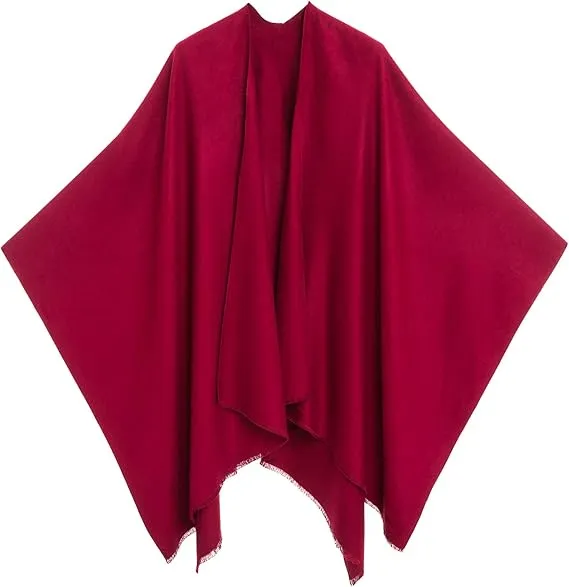 Geometric Red Luxurious Knit Sweater Poncho Cardigan