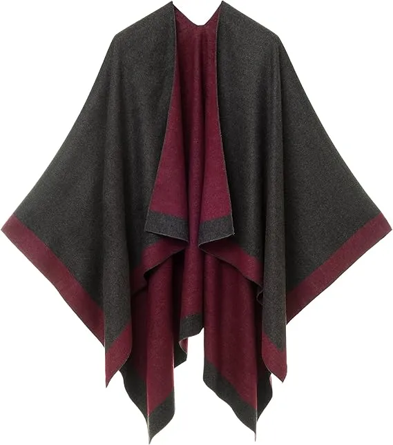 Geometric Red Luxurious Knit Sweater Poncho Cardigan