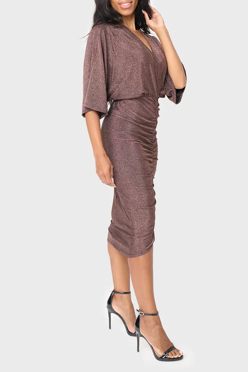 Glamour Surplice Metallic Knit Dress