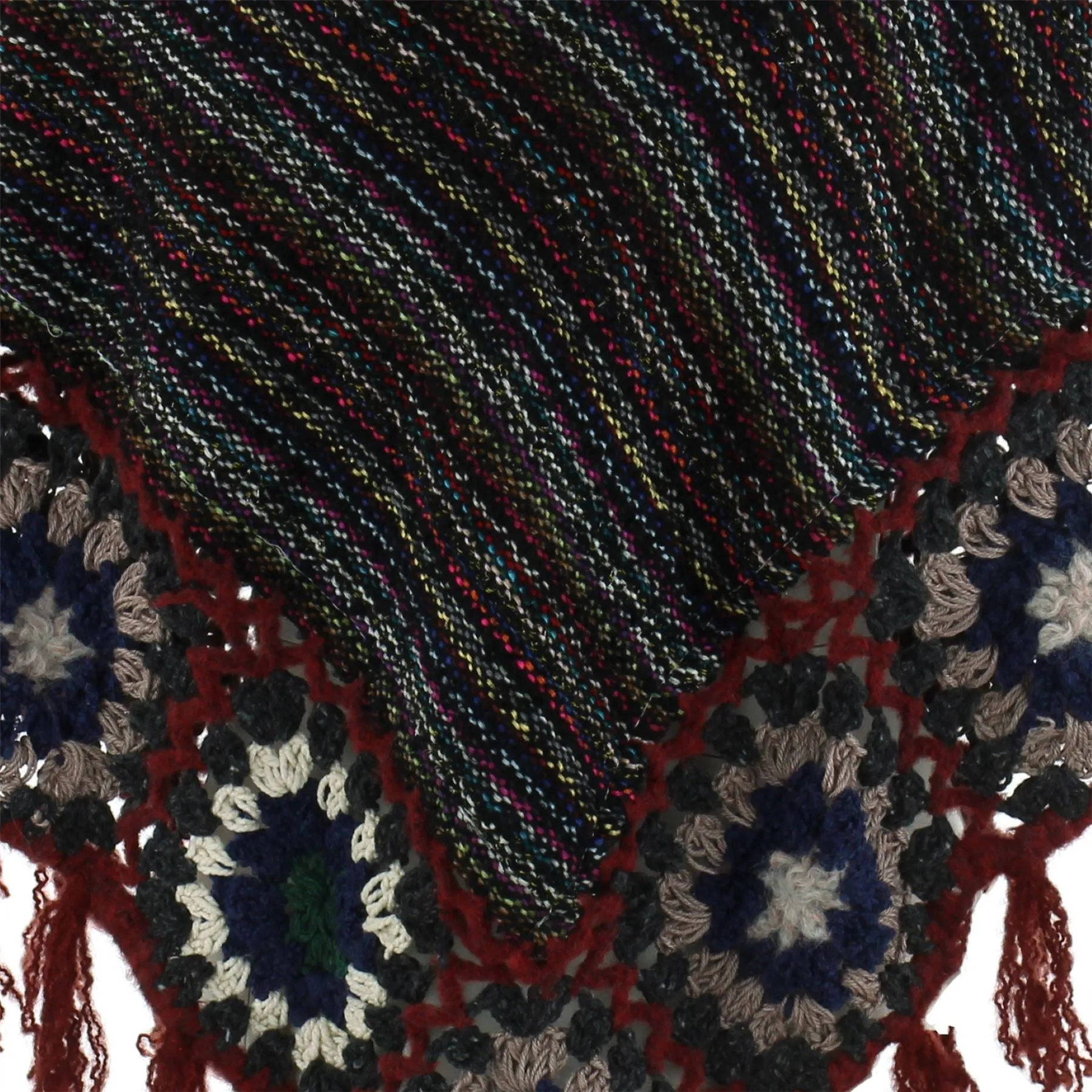 Granny Squares Crochet Poncho Short - Black Multi/Maroon