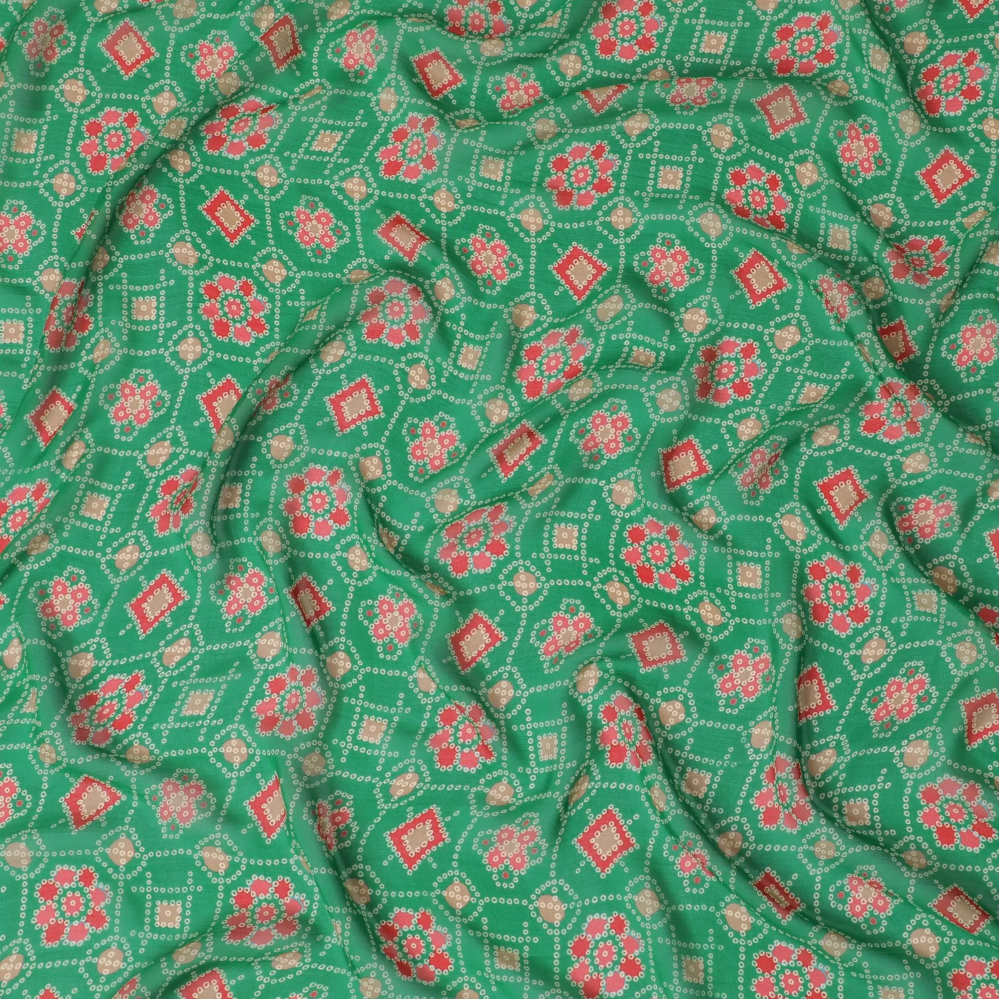 Green Premium pure silk chiffon fabric with multicolor print in floral design-D16992