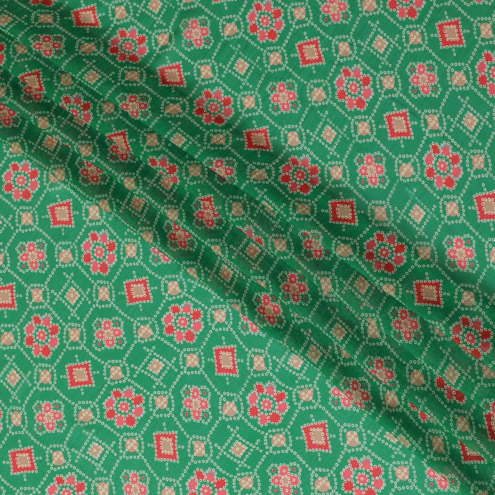 Green Premium pure silk chiffon fabric with multicolor print in floral design-D16992