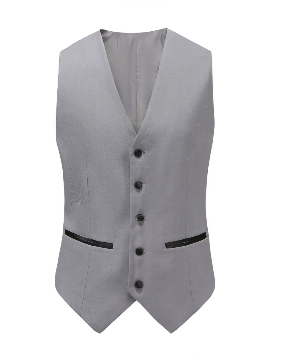 Grey Men's Slim-Fit Tuxedo Single Breasted Shawl Lapel Vested TX-300