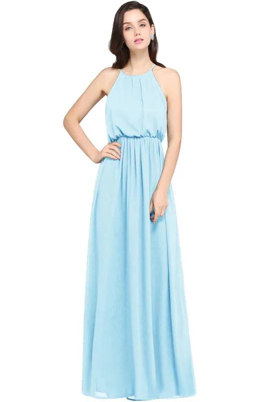 Halter Ruffle Chiffon Bridesmaid Dress Casual Wear Dress for Women