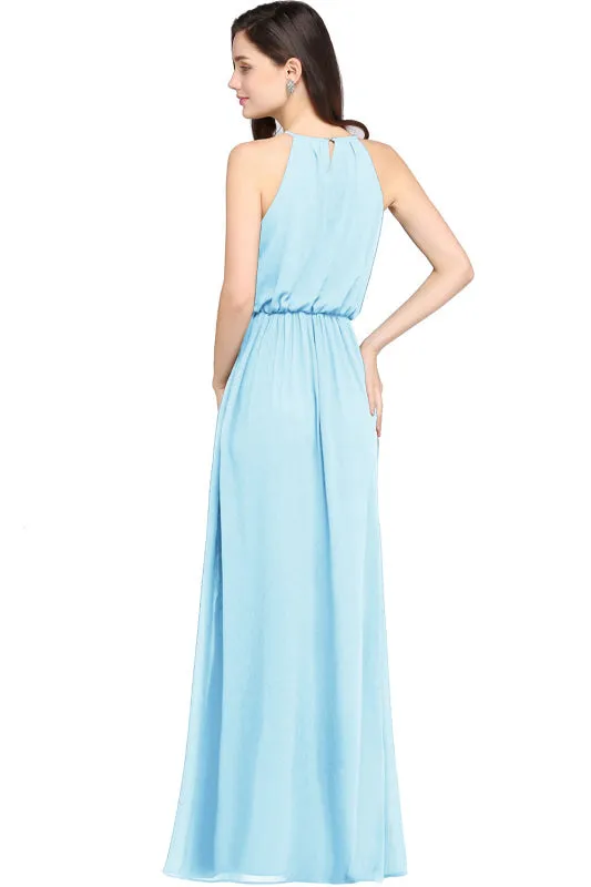 Halter Ruffle Chiffon Bridesmaid Dress Casual Wear Dress for Women