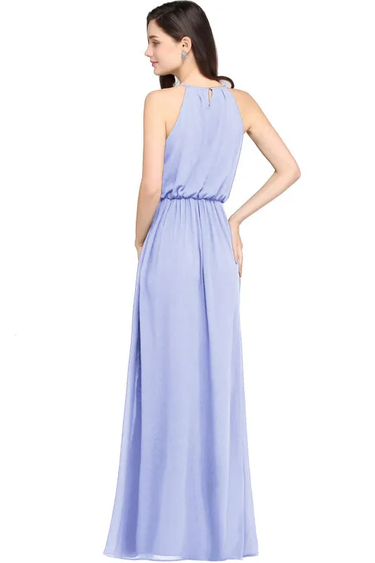 Halter Ruffle Chiffon Bridesmaid Dress Casual Wear Dress for Women