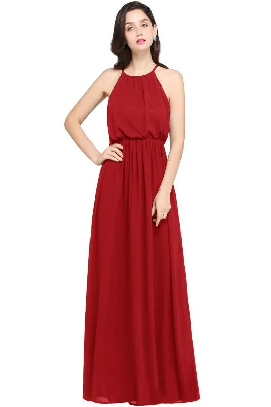 Halter Ruffle Chiffon Bridesmaid Dress Casual Wear Dress for Women