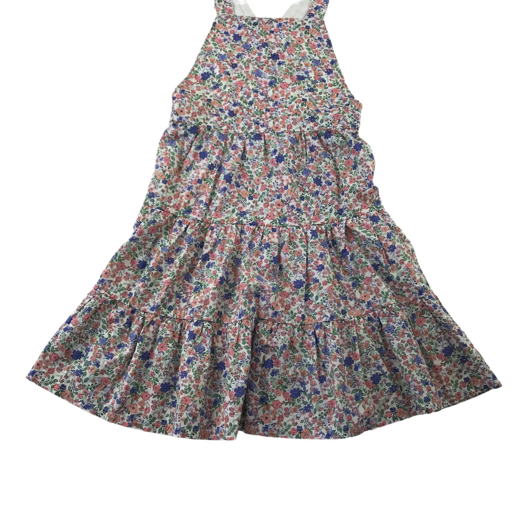 H&M dress 8-9 years blue and pink floral pinafore style flared summery cotton