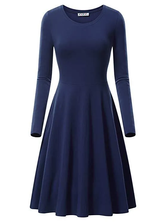 Haute Edition Women's Long Sleeve Solid Color Flared Skater Dress