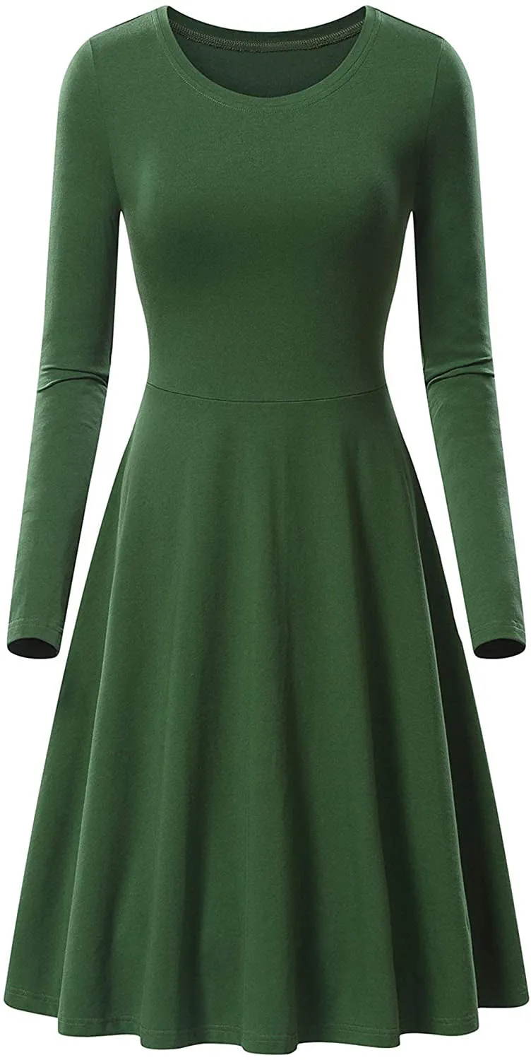 Haute Edition Women's Long Sleeve Solid Color Flared Skater Dress